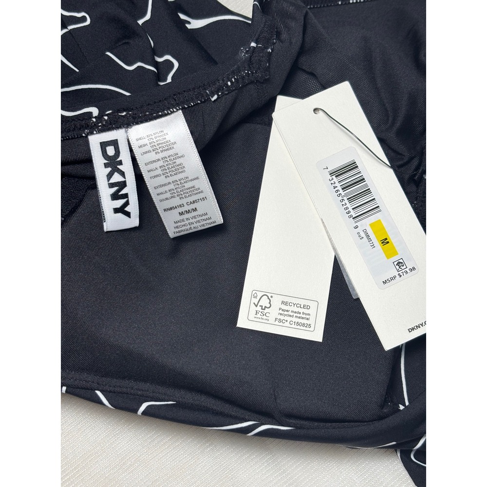 DKNY Medium One Piece Swimsuit Womens Black White Ruffle Shoulder DIMMS731 - Picture 6 of 7
